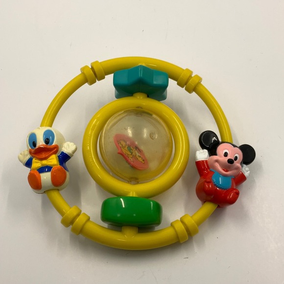 Disney Other - Vintage 1986 Disney Mickey Mouse Donald Duck Pluto Baby Rattle Yellow Ring Toy